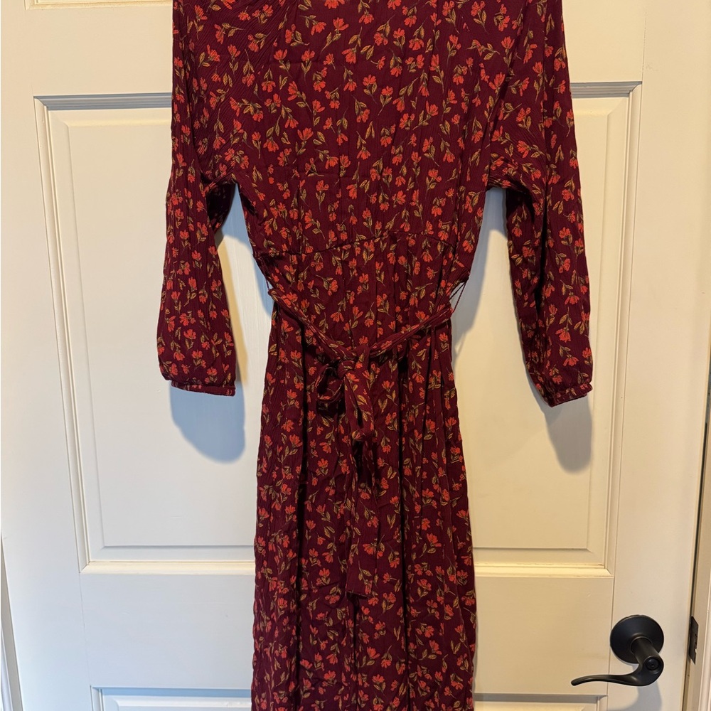 Sonoma Burgundy Floral Long Sleeve Dress